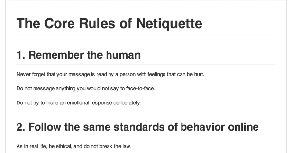 core rules of netiquette: how to behave online